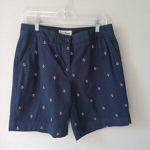 L.L. Bean Women's Favorite Fit Navy Chino Shorts Pink Anchors Size 6 100% Cotton